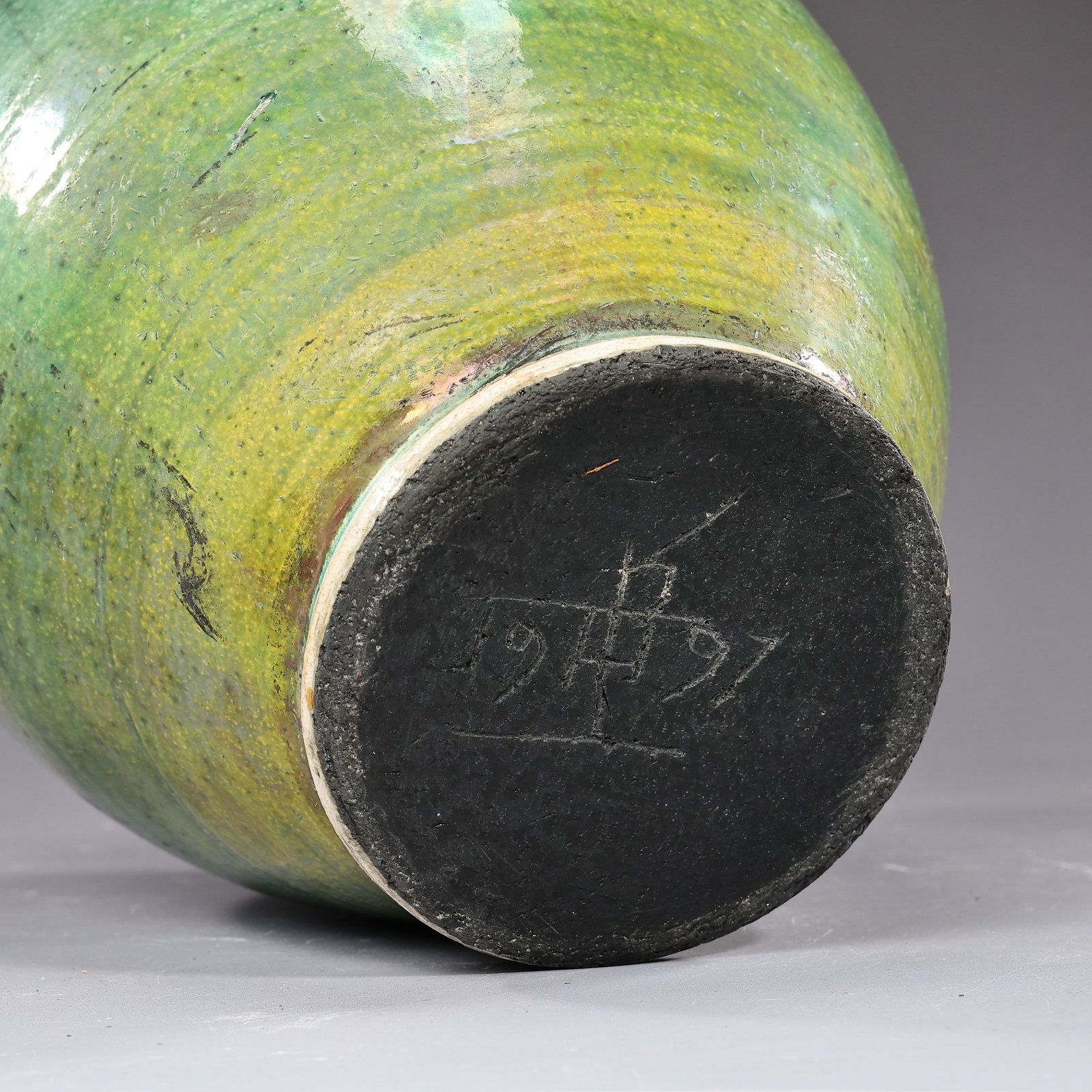 Native American Style Green Glaze Pottery Vase Signed 1997 - 6