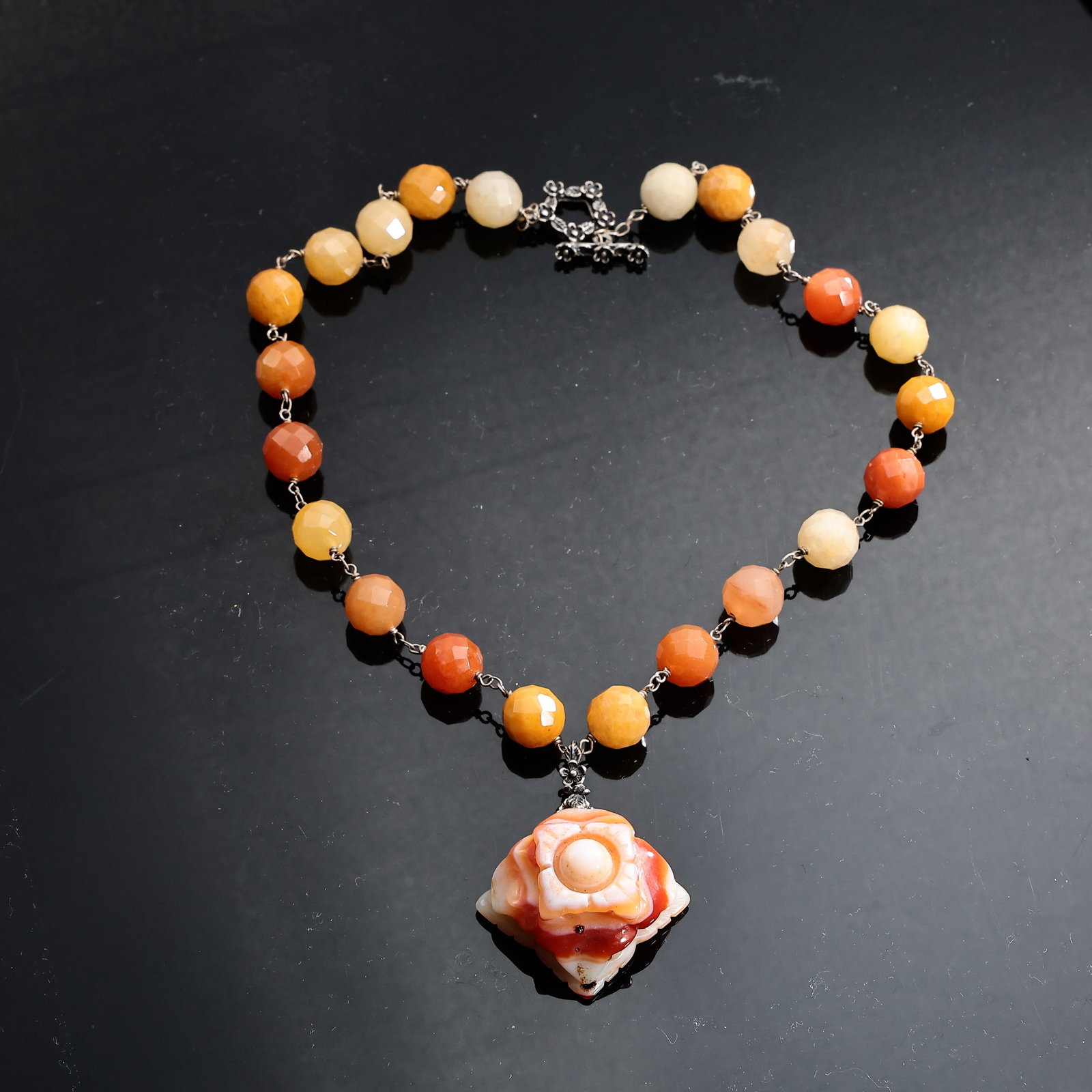 Faceted Carnelian Beaded Necklace And Black Cube Onyx Necklace - 2