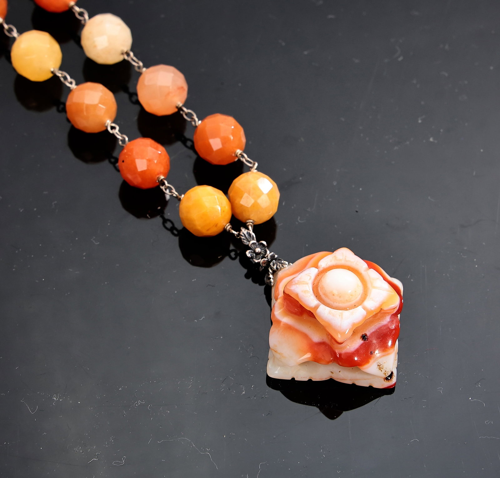 Faceted Carnelian Beaded Necklace And Black Cube Onyx Necklace - 4