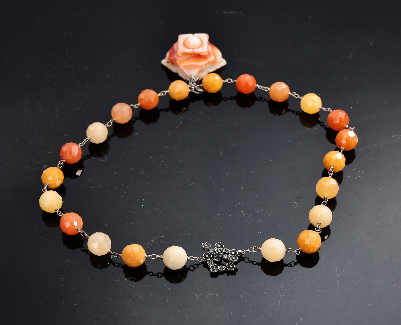 Faceted Carnelian Beaded Necklace And Black Cube Onyx Necklace - 6