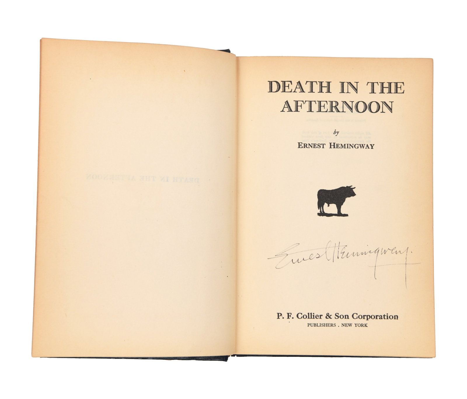 ERNEST HEMINGWAY (1899–1961), SIGNED COPY OF DEATH IN THE AFTERNOON, CIRCA 1932 - 3