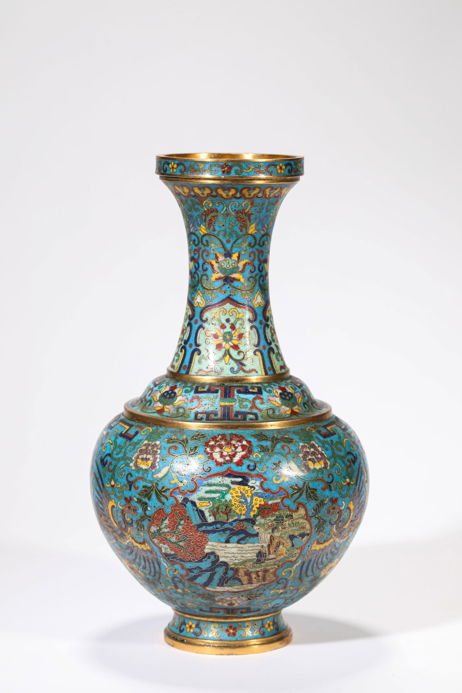 A PAIR OF CLOISONNé ENAMEL ‘LANDSCAPE AND PHOENIX’ VASES - 2