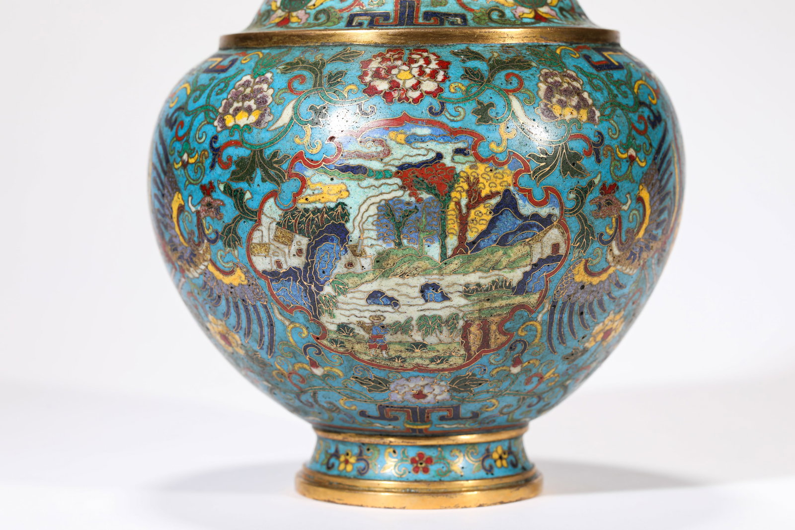 A PAIR OF CLOISONNé ENAMEL ‘LANDSCAPE AND PHOENIX’ VASES - 6