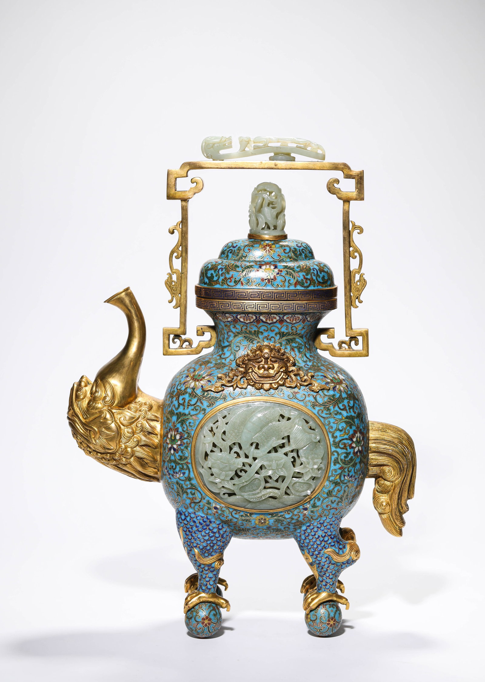 A CLOISONNé ENAMEL AND JADE-INLAID ‘FLORAL’ POT - 2