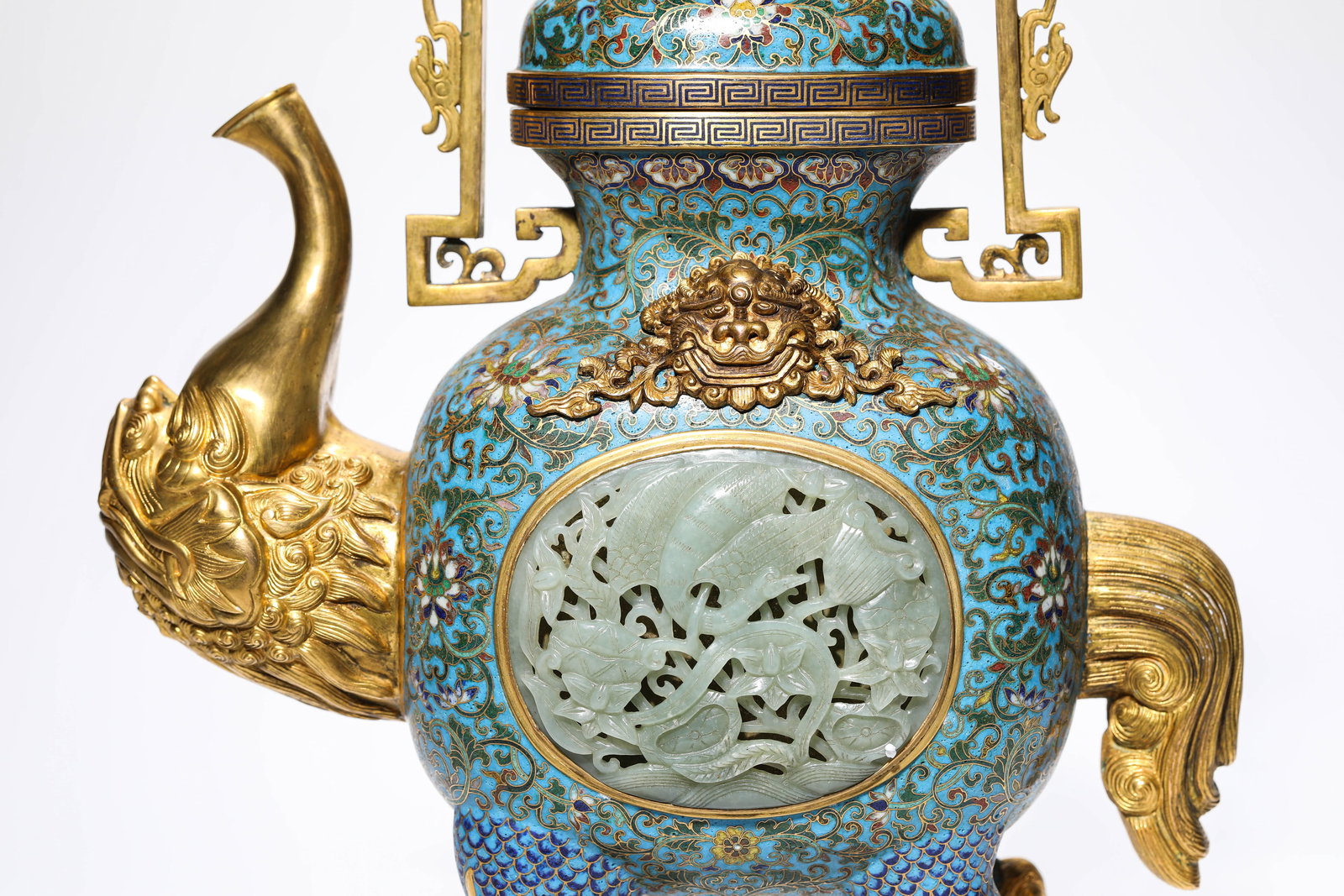 A CLOISONNé ENAMEL AND JADE-INLAID ‘FLORAL’ POT - 4