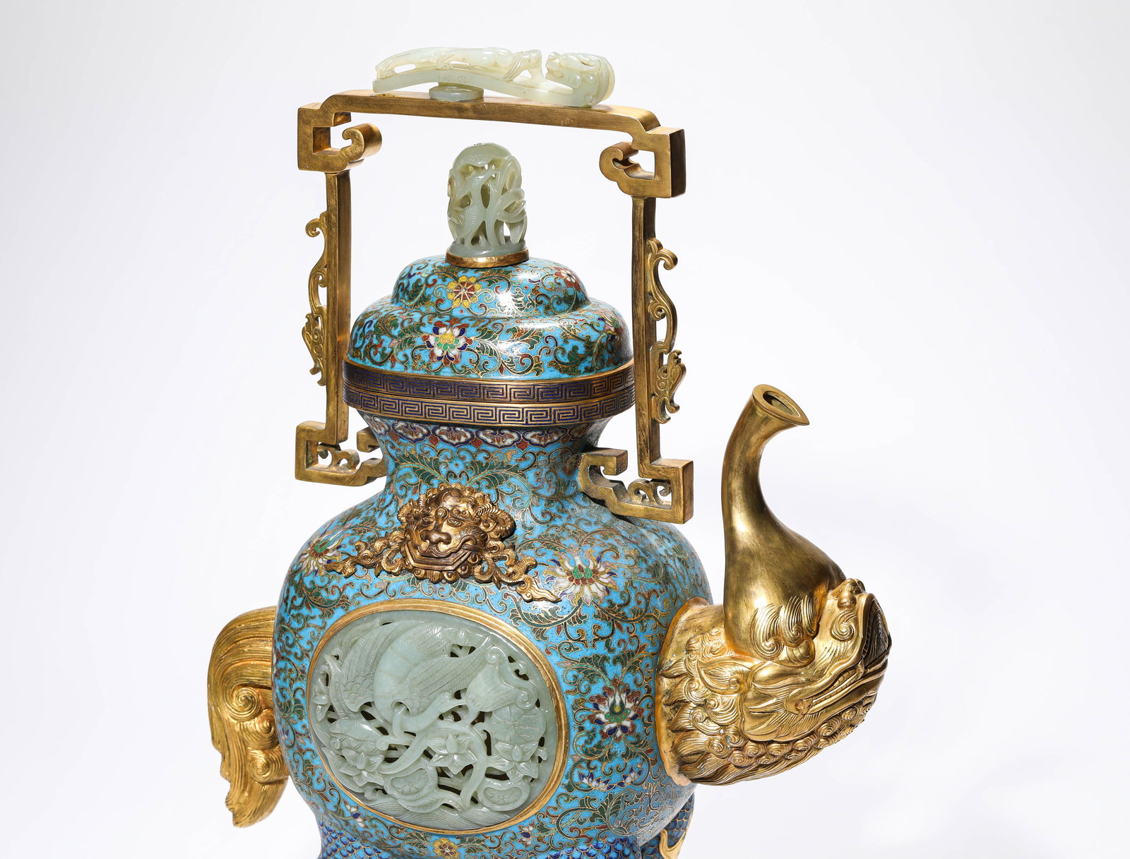 A CLOISONNé ENAMEL AND JADE-INLAID ‘FLORAL’ POT - 6