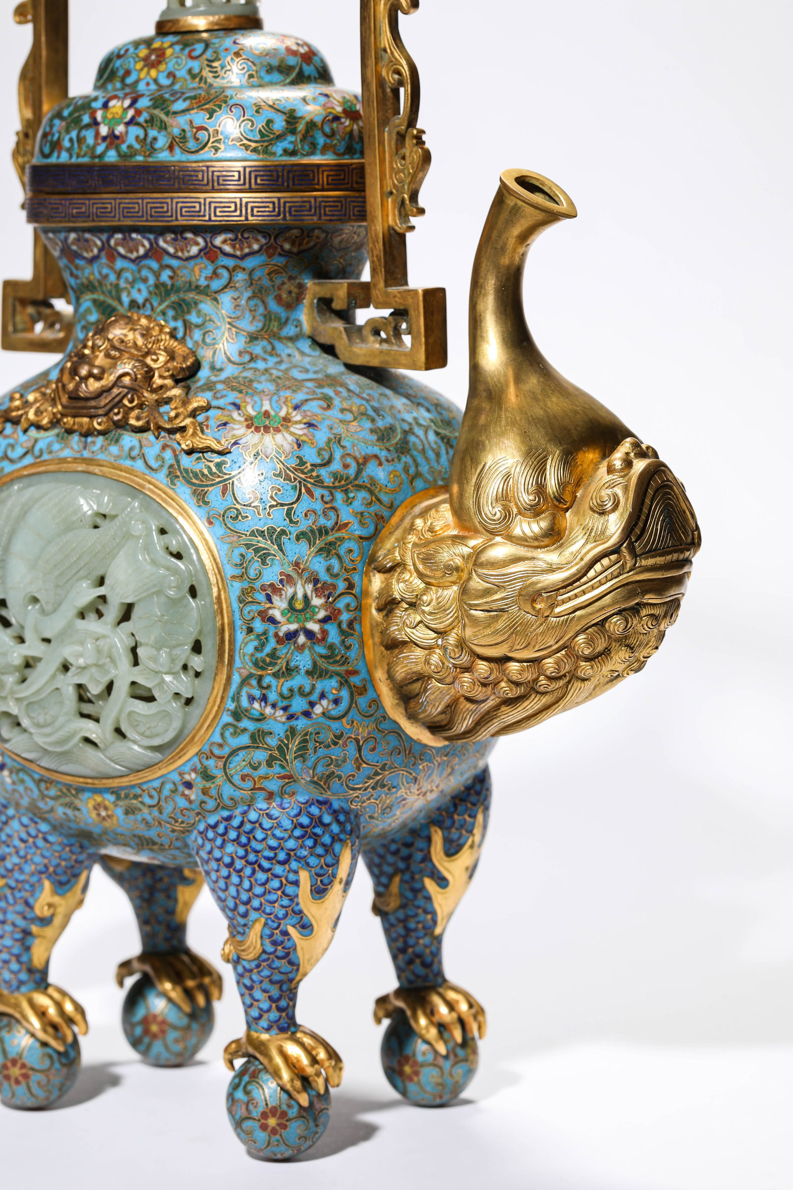 A CLOISONNé ENAMEL AND JADE-INLAID ‘FLORAL’ POT - 8