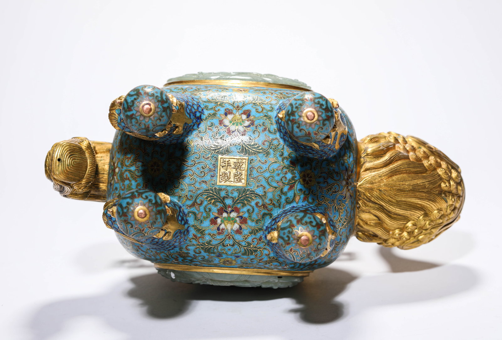A CLOISONNé ENAMEL AND JADE-INLAID ‘FLORAL’ POT - 9