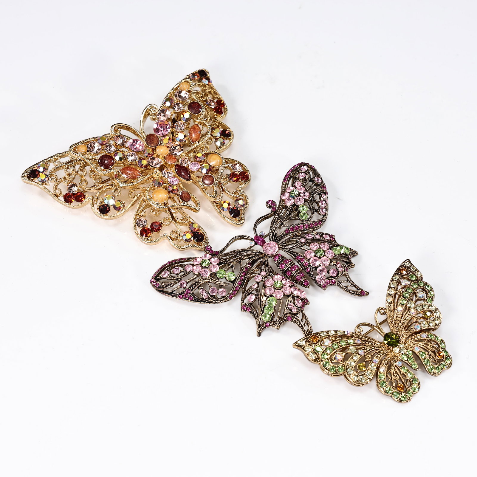 Three Rhinestone Multi Color Butterfly Brooches - 2