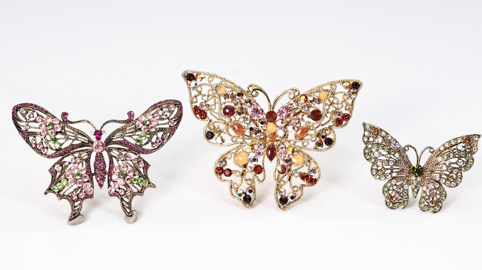 Three Rhinestone Multi Color Butterfly Brooches - 4