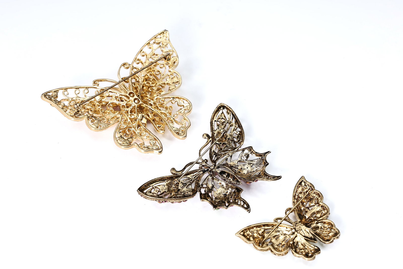 Three Rhinestone Multi Color Butterfly Brooches - 7