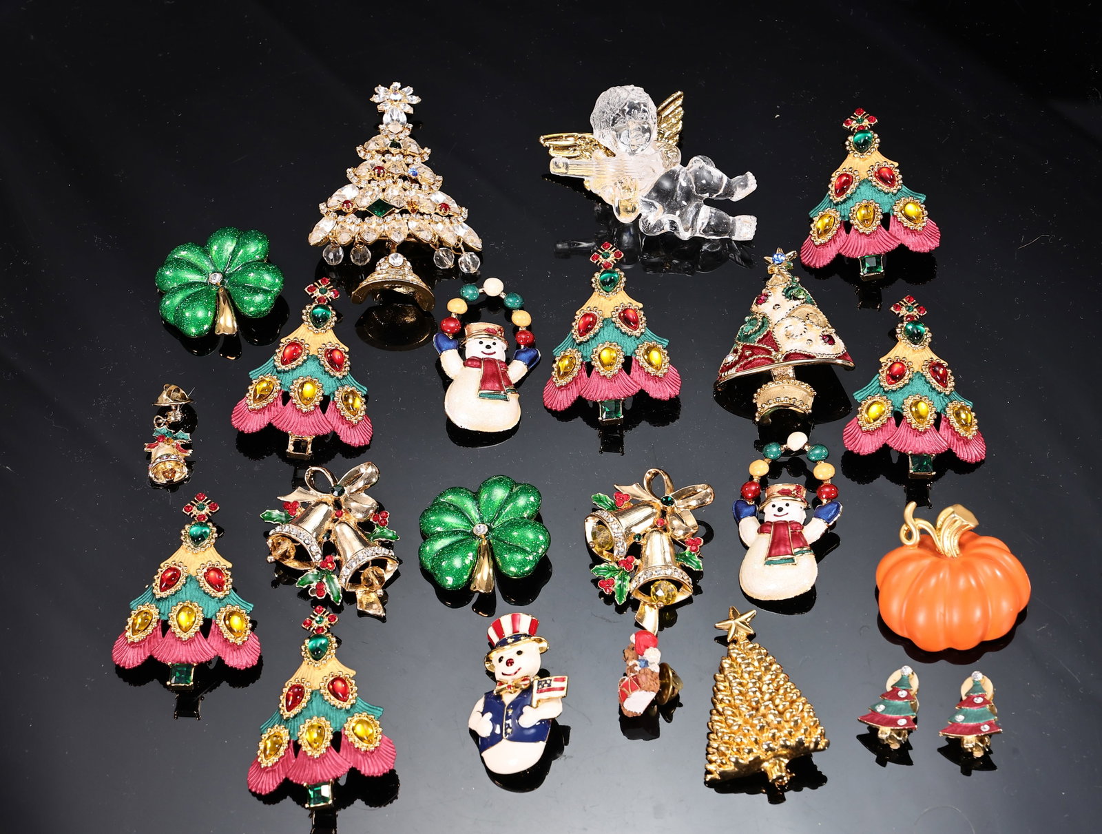 Collection Of Holiday Enamel Rhinestone Christmas Xmas Brooches And Earrings (1 of 8)