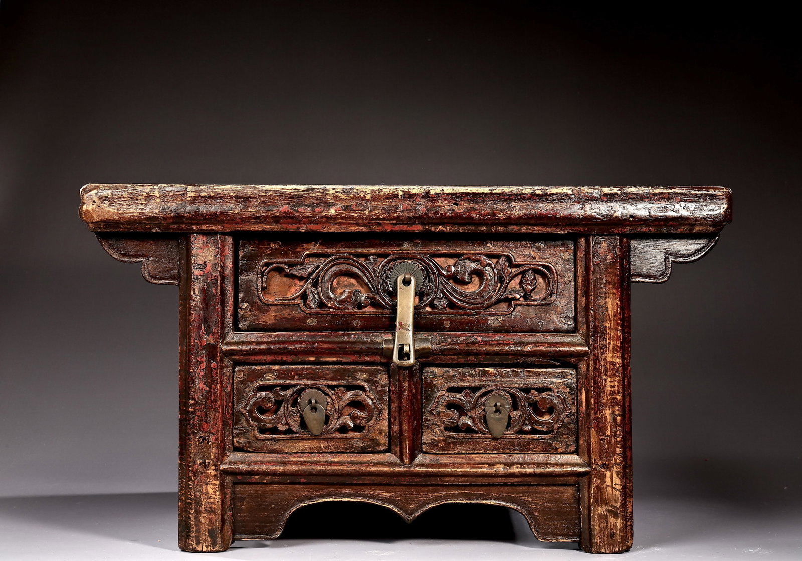 Chinese Carved Two Drawer Alter Cabinet - 2