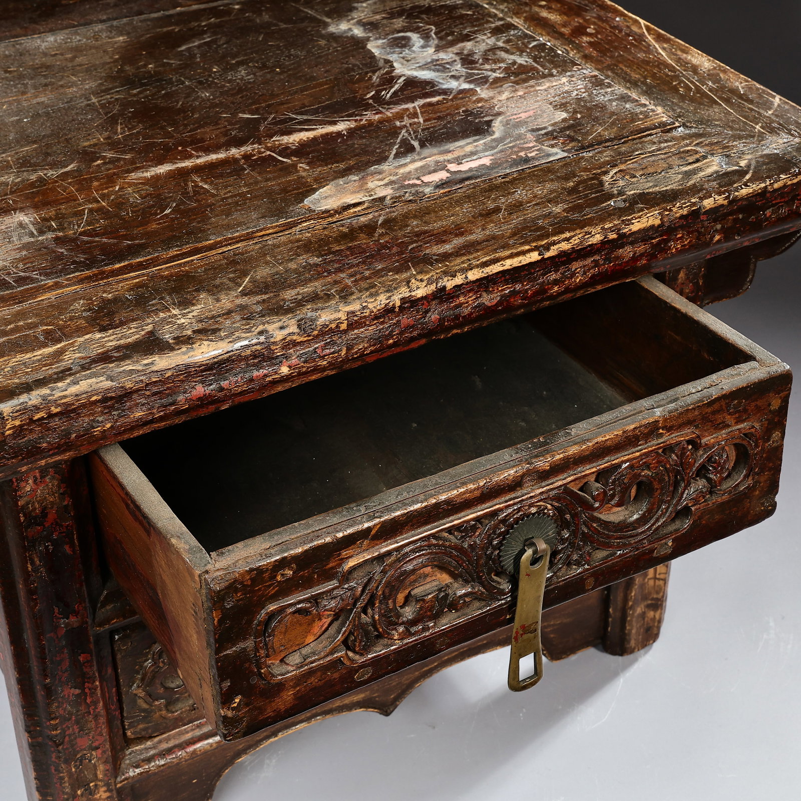 Chinese Carved Two Drawer Alter Cabinet - 3