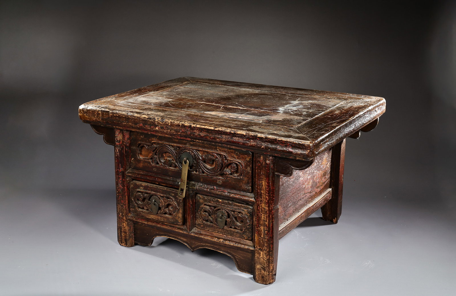 Chinese Carved Two Drawer Alter Cabinet - 4