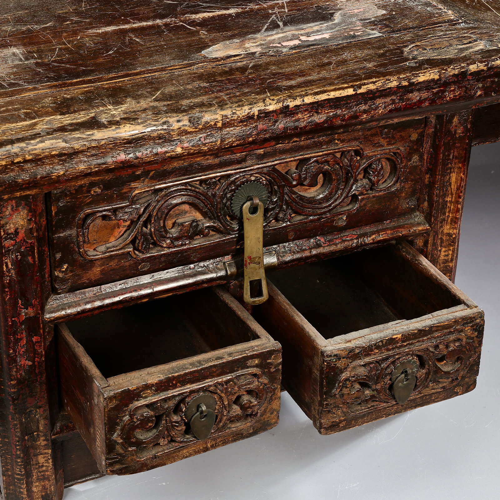 Chinese Carved Two Drawer Alter Cabinet - 6