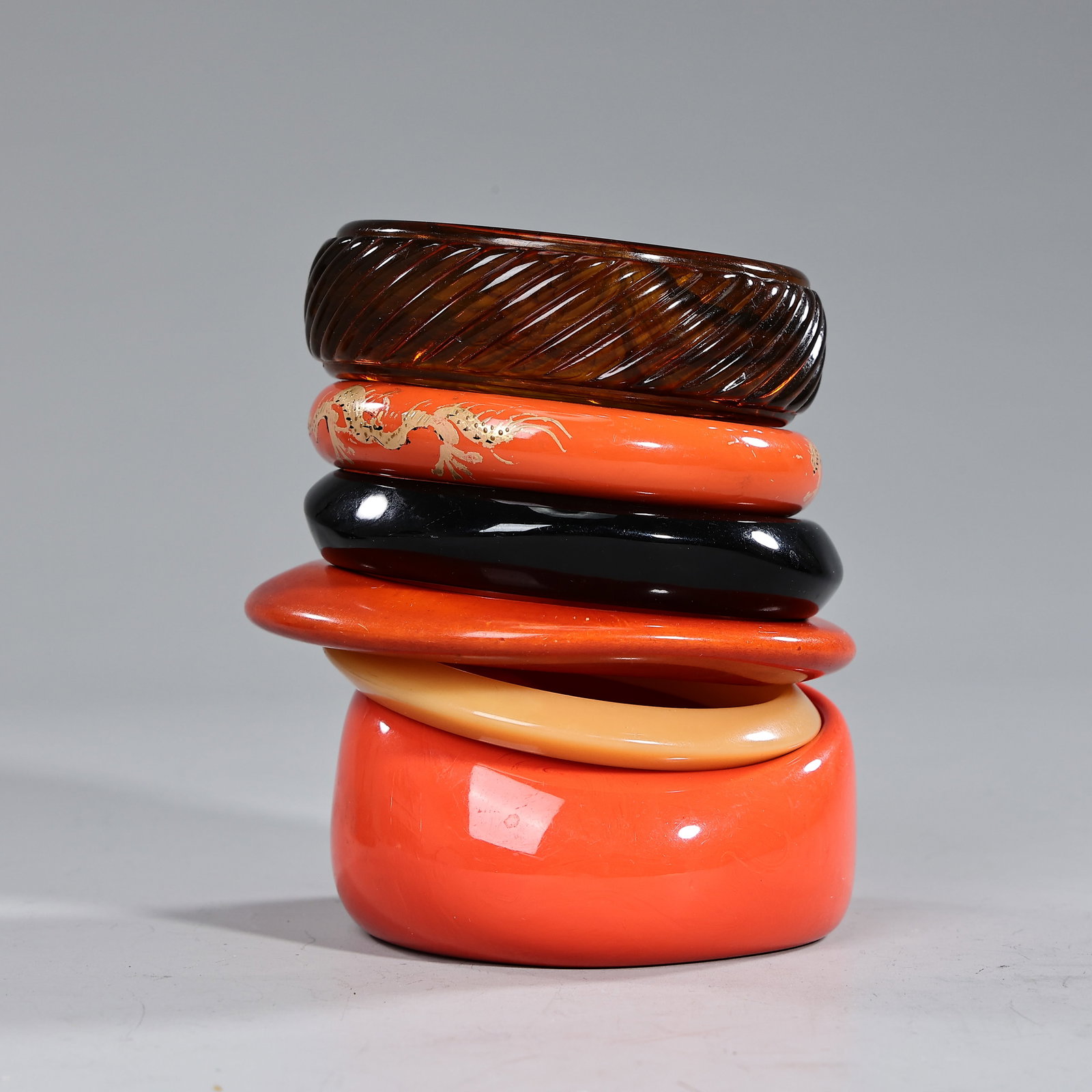 Vintage Chinese Cinnabar And Stylish Bakelite Plastic Bangle Bracelets - 2
