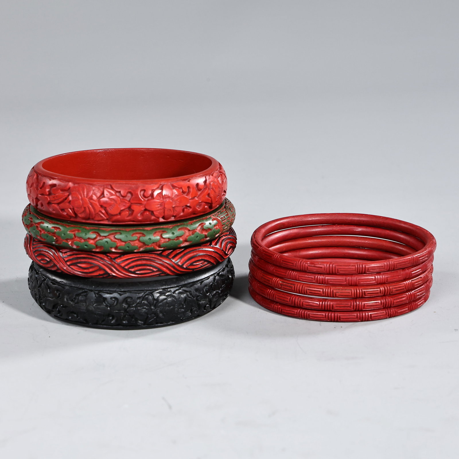 Vintage Chinese Cinnabar And Stylish Bakelite Plastic Bangle Bracelets - 6