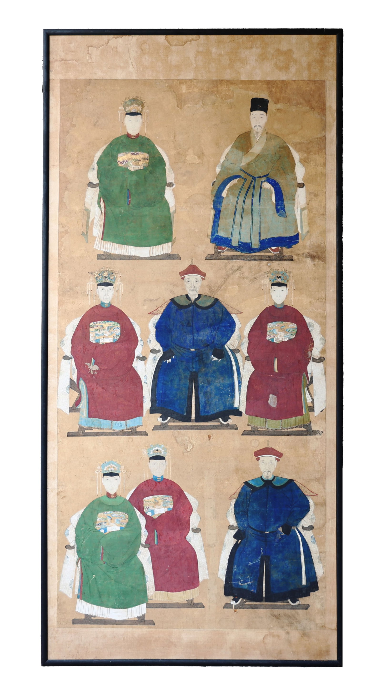 19th Century Chinese Ancestor Group Portraits Painting: 19th Century Chinese Ancestor Group Portraits Painting (91 x 193 x 1.5 cm)