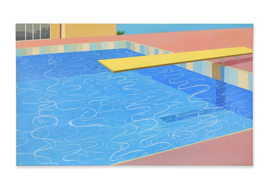 DAVID HOCKNEY (B. 1937)?ATTRIBUTED TO ,OIL ON CANVAS: DAVID HOCKNEY (B. 1937)?ATTRIBUTED TO ,OIL ON CANVAS DAVID HOCKNEY (B. 1937)?ATTRIBUTED TO ,OIL ON CANVAS Dimensions: Image size: 64 x 108 cm. All measured values are approximate. Provenance and Authe