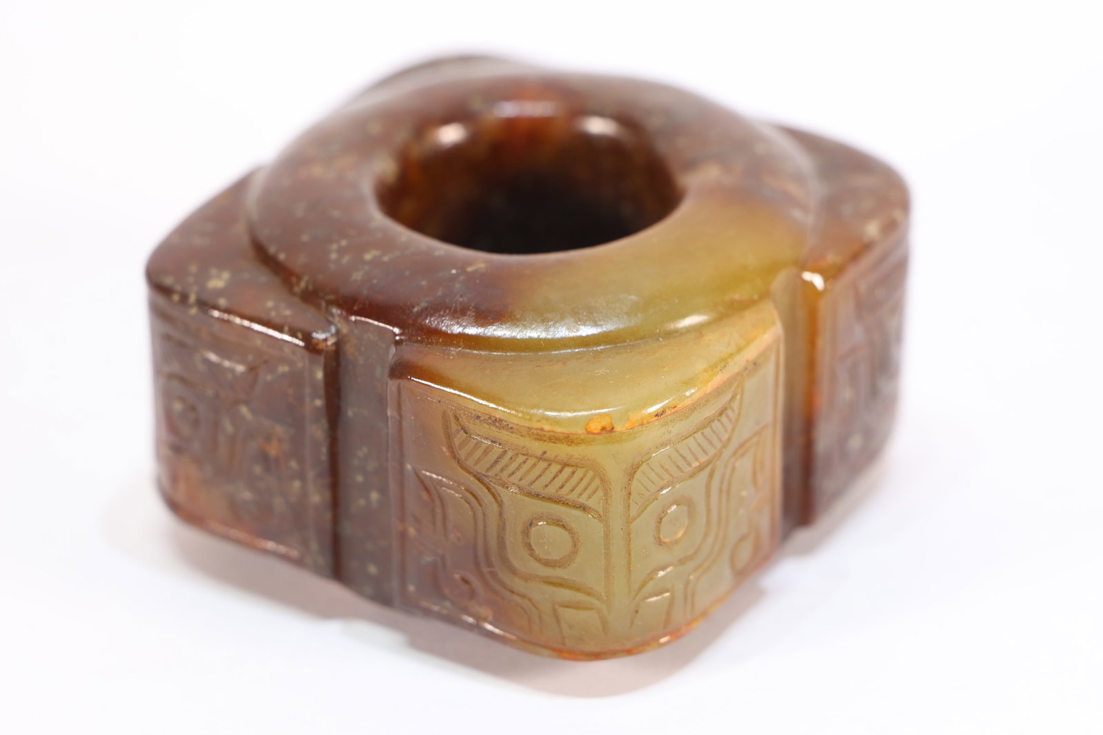 Jade Carved Beast Face Pattern Cong: Jade Carved Beast Face Pattern Cong (5 x 3cm)