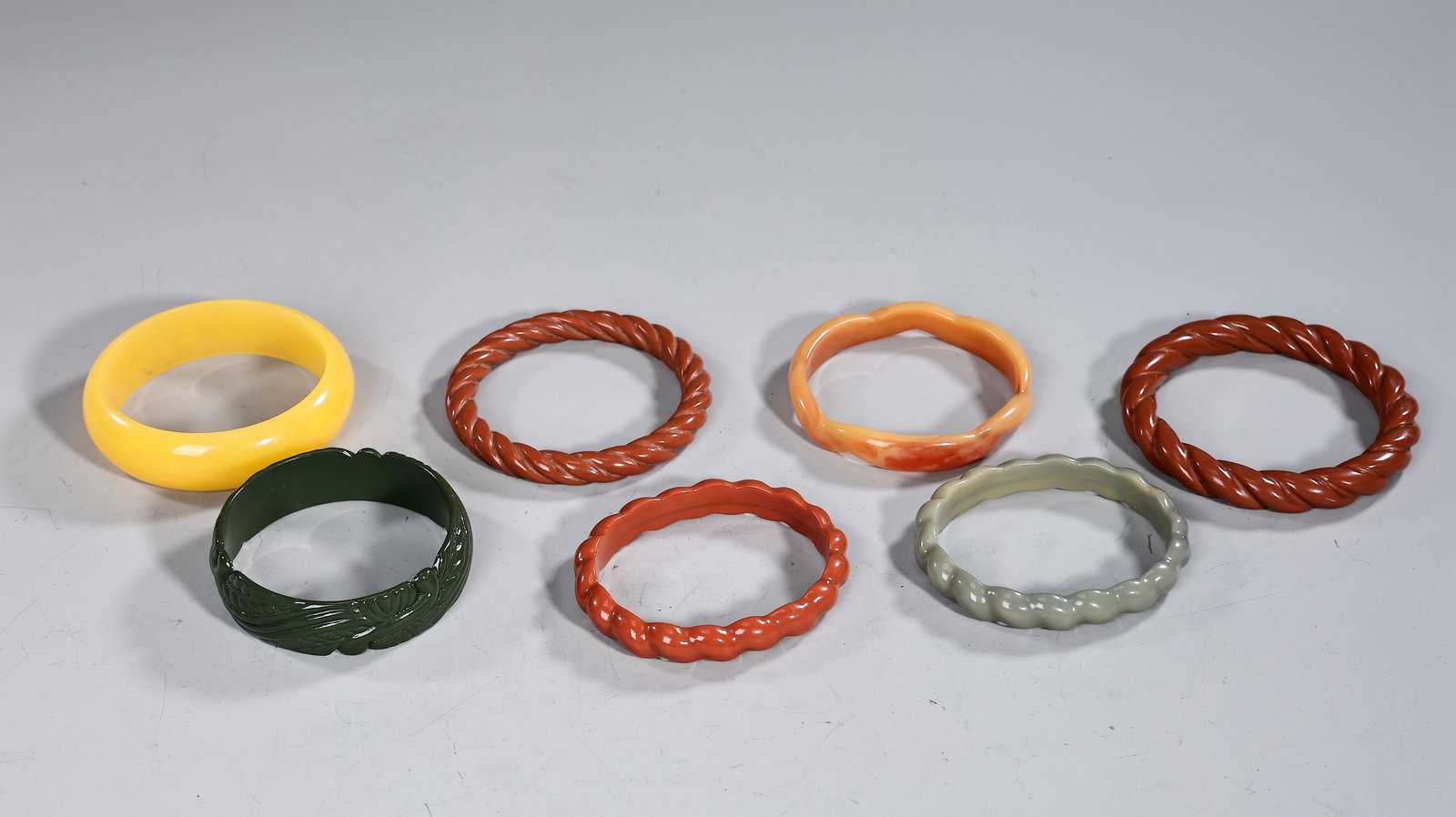 Vintage Seven Assorted Carved Twisted Bakelite Bangle Bracelets - 2