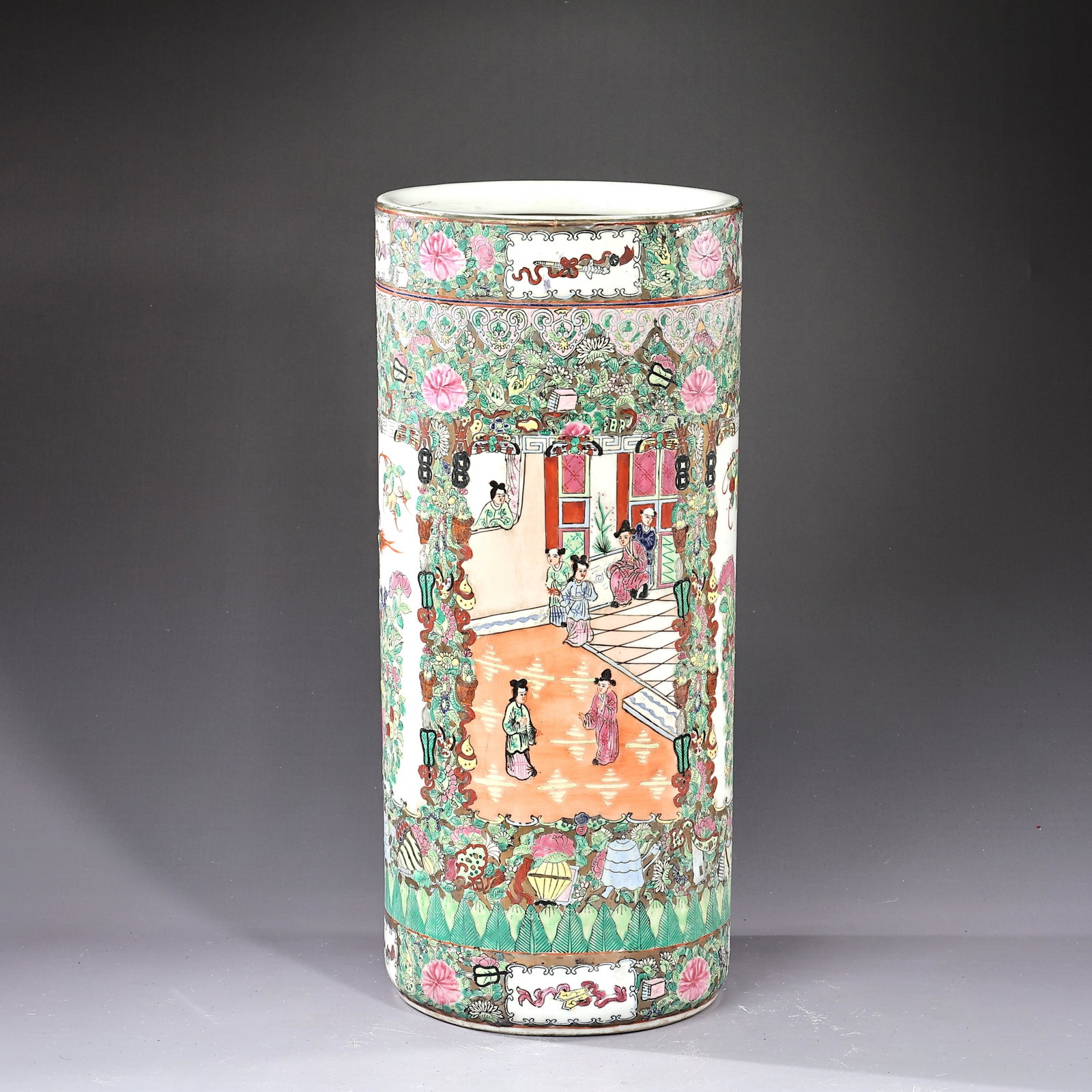 Chinese Rose Medallion Hand Painted Tall Porcelain Umbrella Stand (1 of 6)