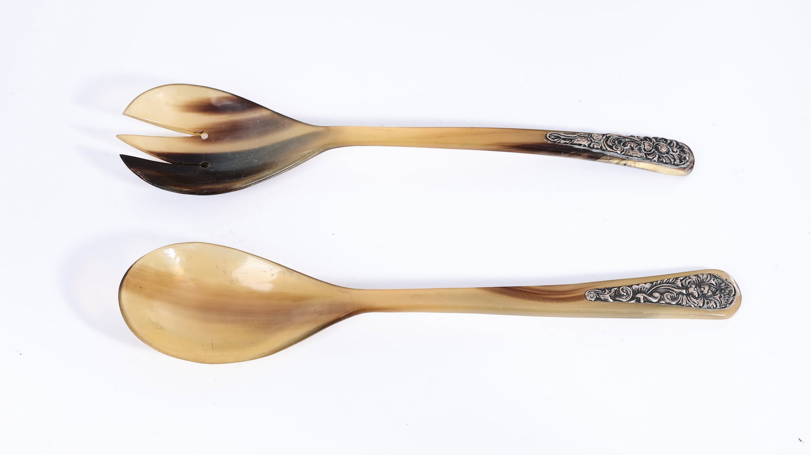 Pair Of Horn Serving Spoon And Fork With Sterling Silver Detail (1 of 6)