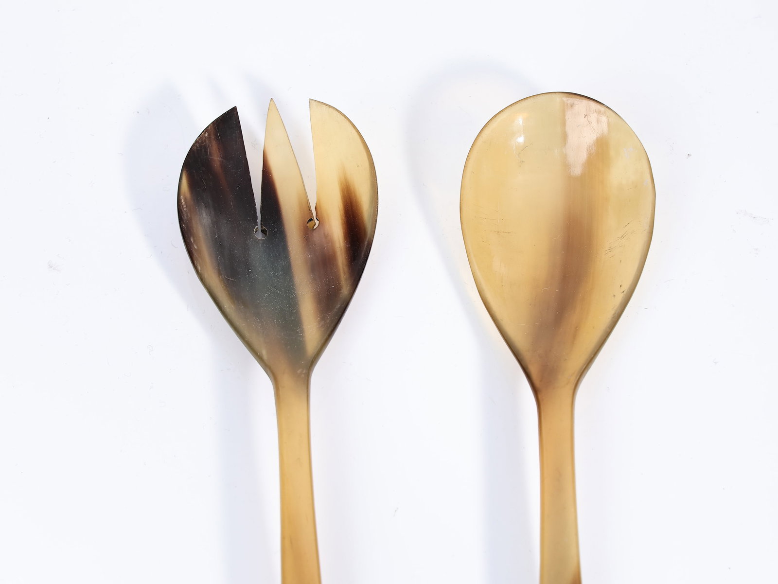 Pair Of Horn Serving Spoon And Fork With Sterling Silver Detail - 3