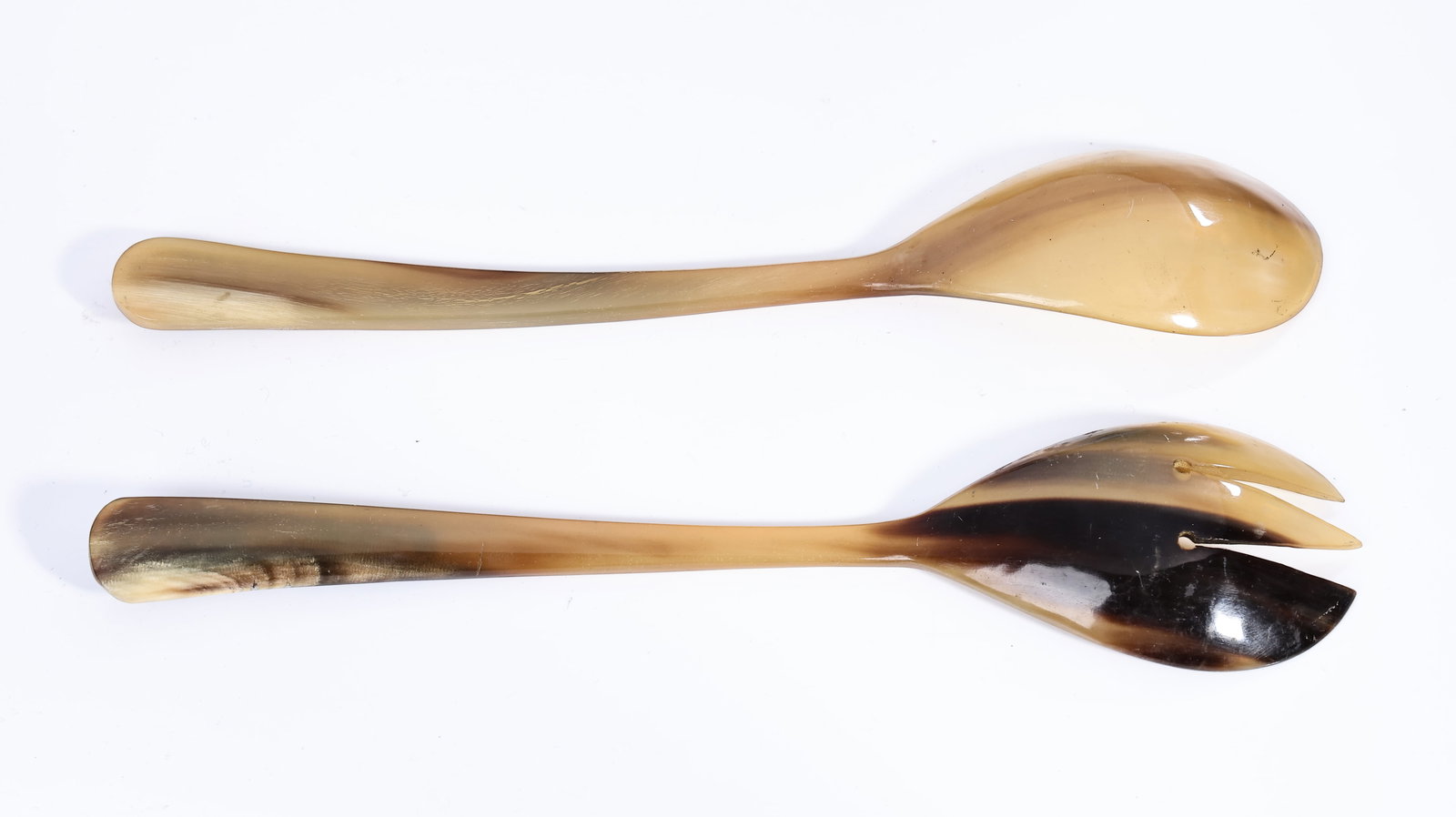 Pair Of Horn Serving Spoon And Fork With Sterling Silver Detail - 6
