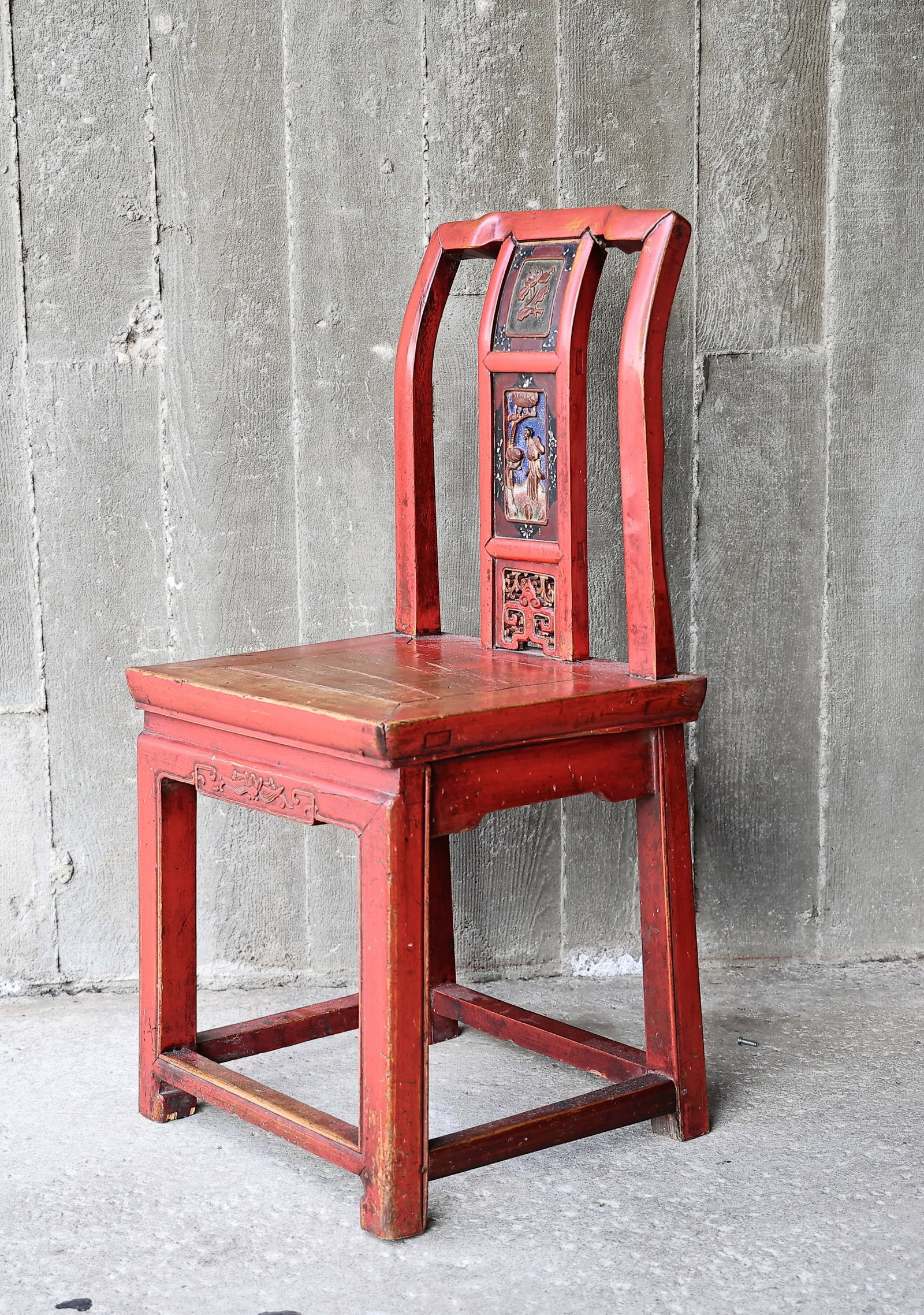 Chinese Wood Carved Red Lacquer Chair - 2