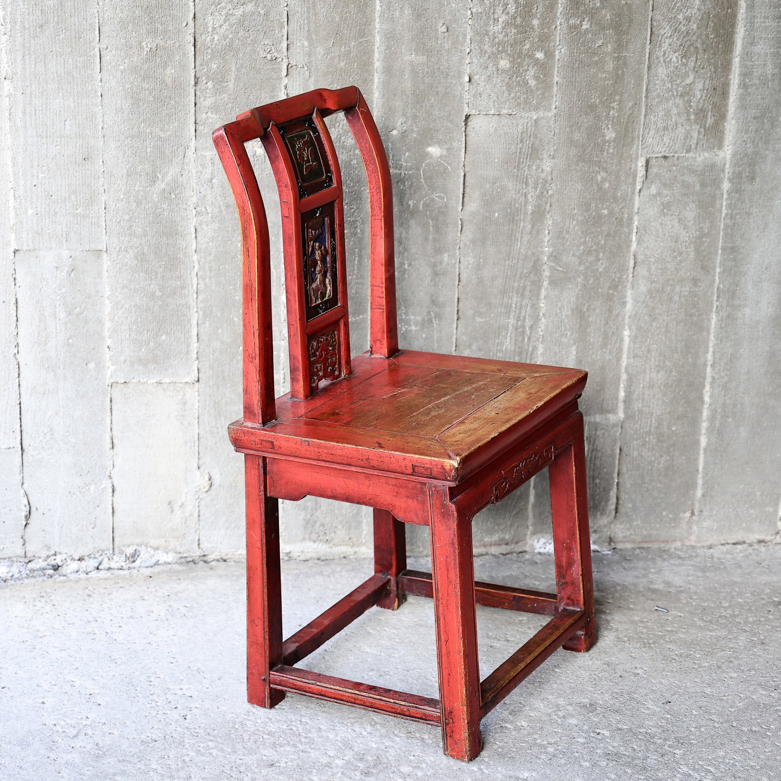 Chinese Wood Carved Red Lacquer Chair - 4