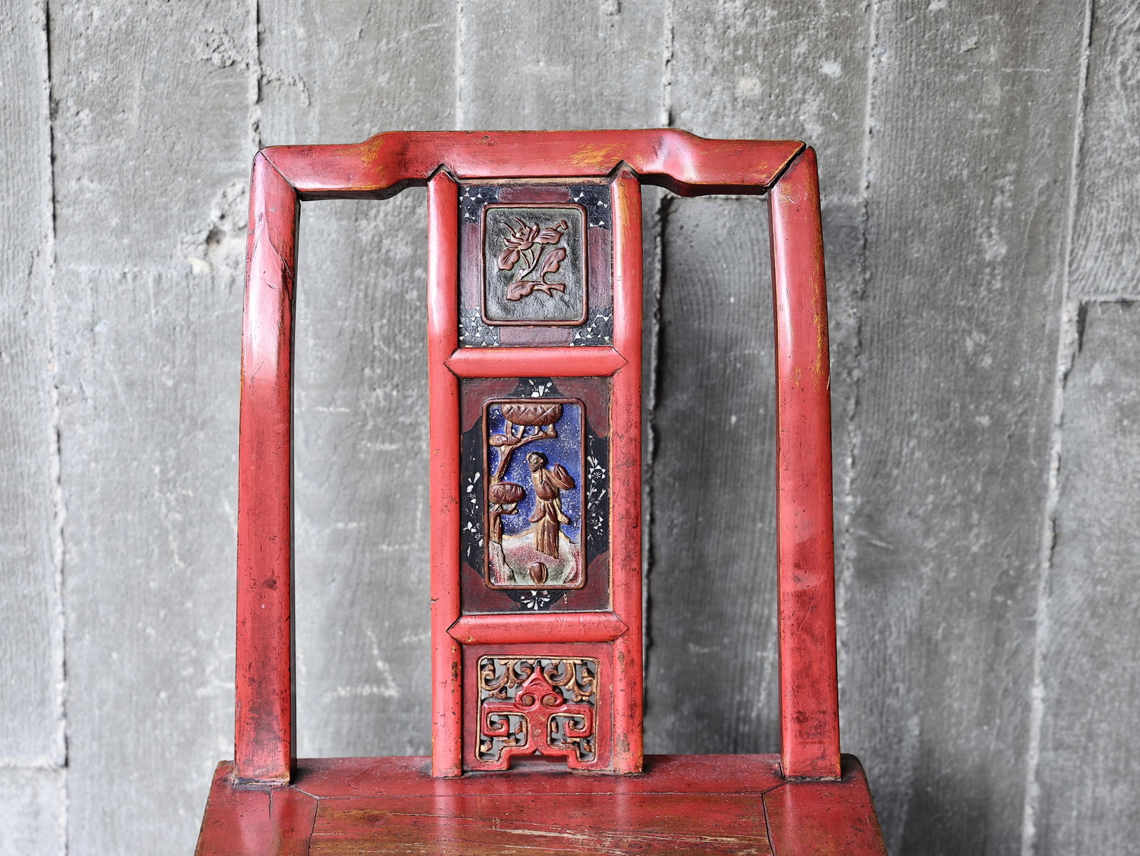 Chinese Wood Carved Red Lacquer Chair - 5