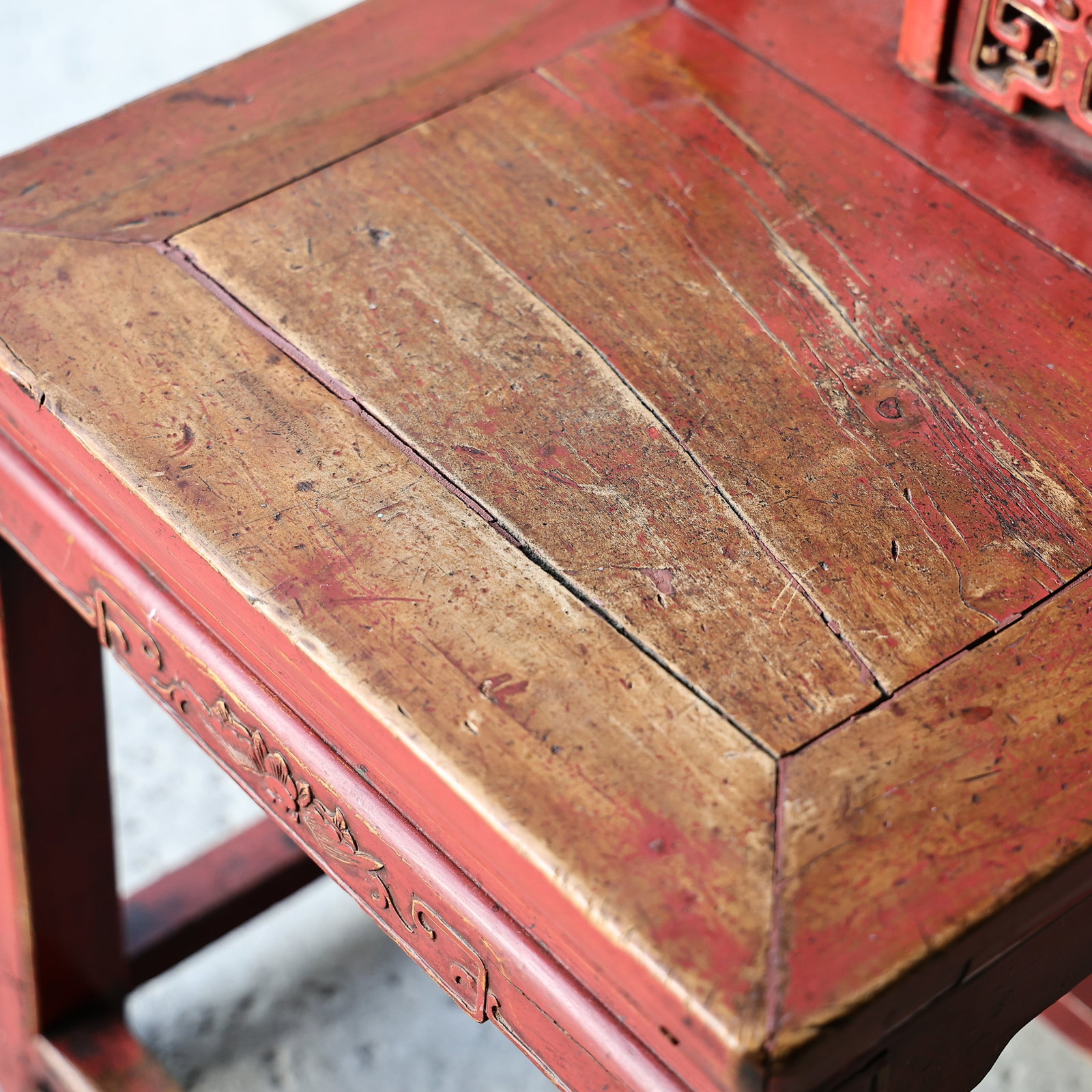 Chinese Wood Carved Red Lacquer Chair - 6
