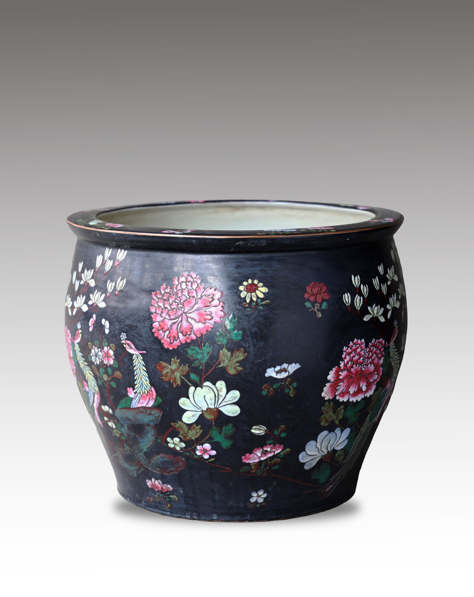 Large Chinese Famille Rose Porcelain Jardiniere With Floral Deco - 5