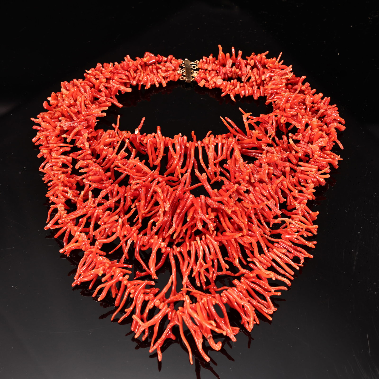 14k Gold Clasp Natural Red Coral Multi-Strand Branch Necklace - 2