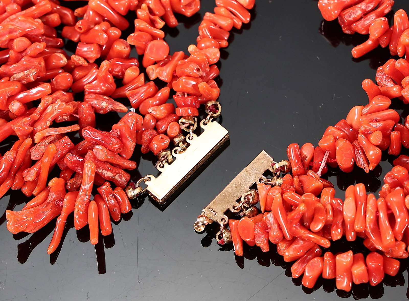 14k Gold Clasp Natural Red Coral Multi-Strand Branch Necklace - 3