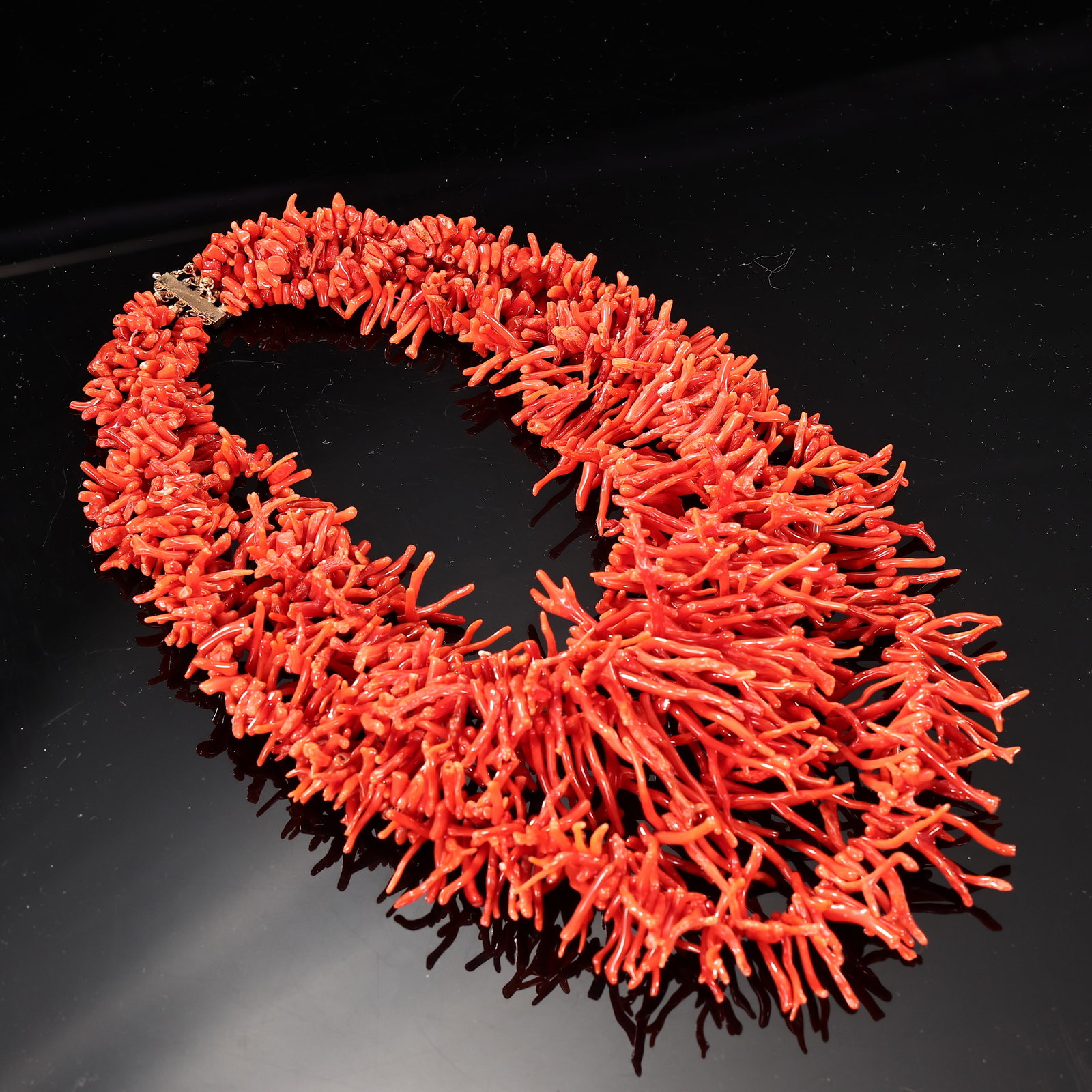 14k Gold Clasp Natural Red Coral Multi-Strand Branch Necklace - 4