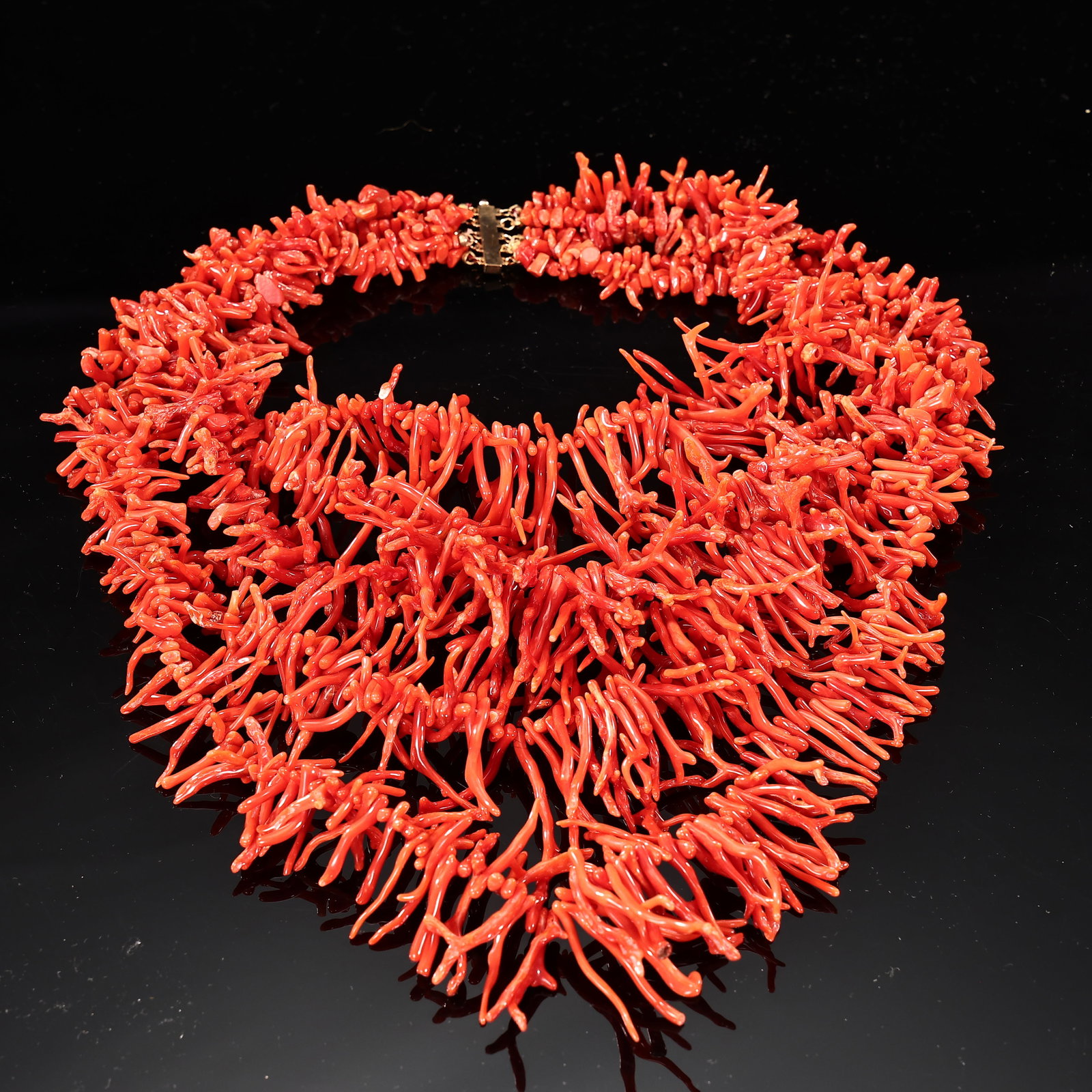 14k Gold Clasp Natural Red Coral Multi-Strand Branch Necklace - 5