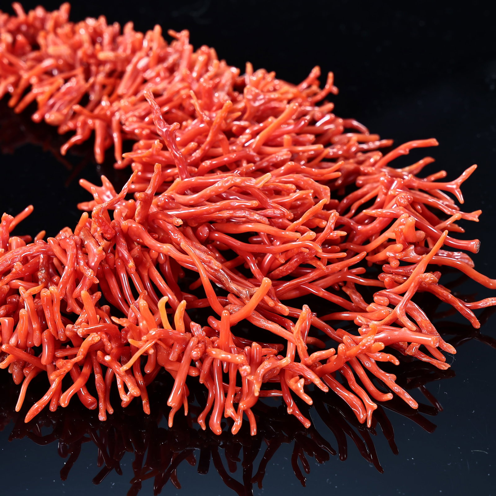 14k Gold Clasp Natural Red Coral Multi-Strand Branch Necklace - 6