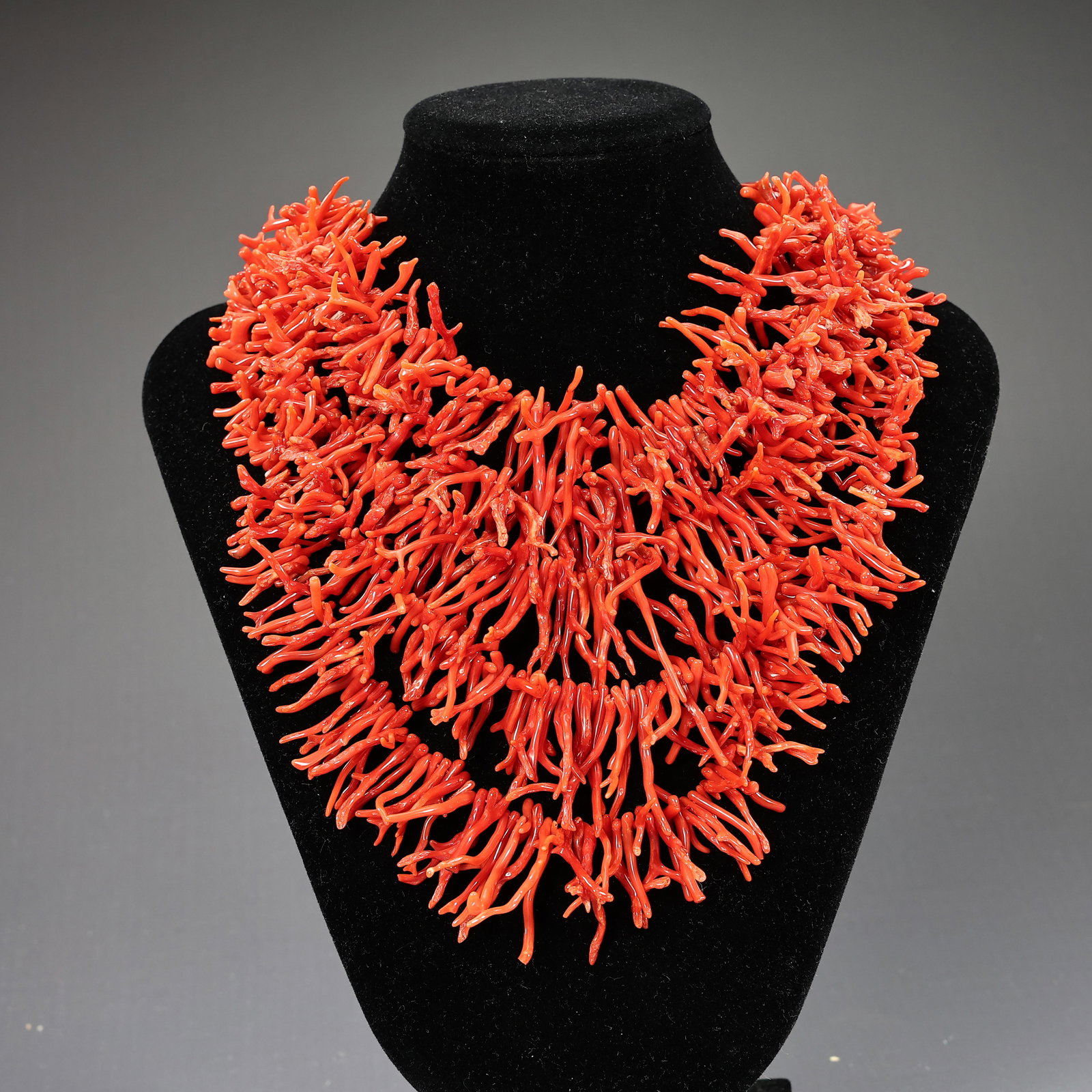 14k Gold Clasp Natural Red Coral Multi-Strand Branch Necklace - 7