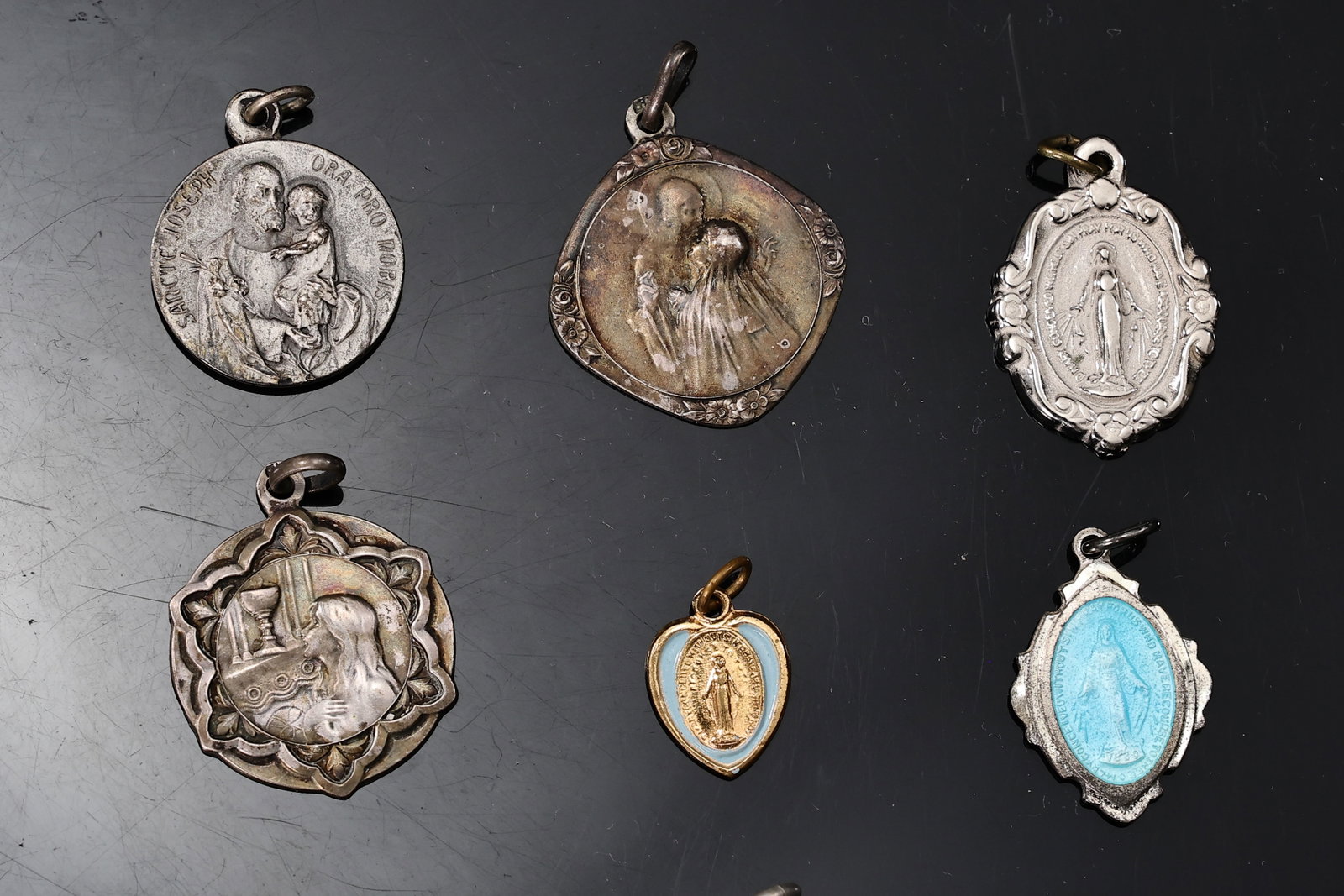 Vintage Religious Medals Pendants And Necklace Catholic Saints, Virgin Mary, Jesus, Cross - 3