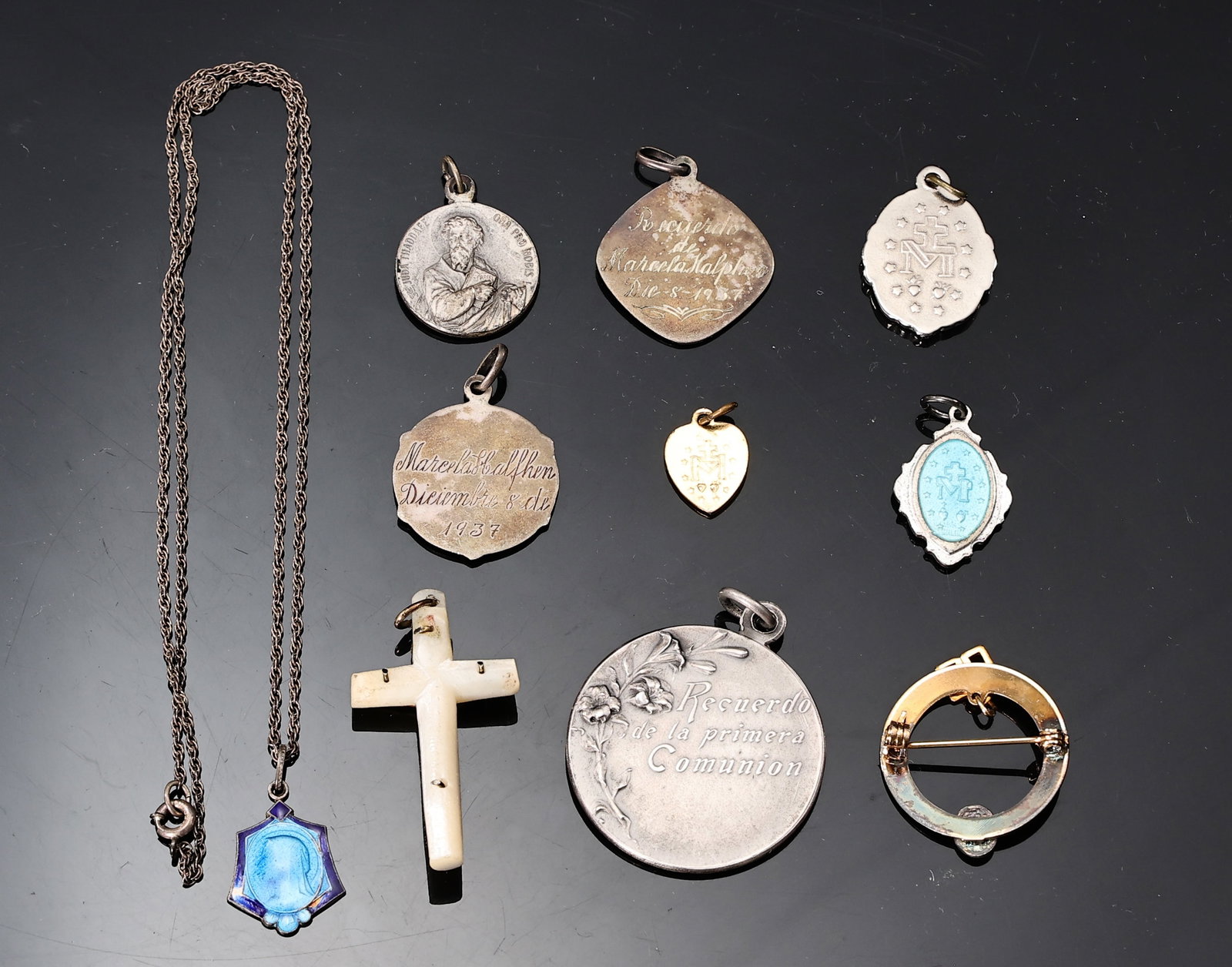 Vintage Religious Medals Pendants And Necklace Catholic Saints, Virgin Mary, Jesus, Cross - 4