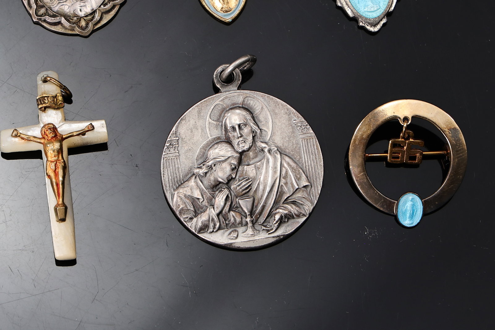 Vintage Religious Medals Pendants And Necklace Catholic Saints, Virgin Mary, Jesus, Cross - 5