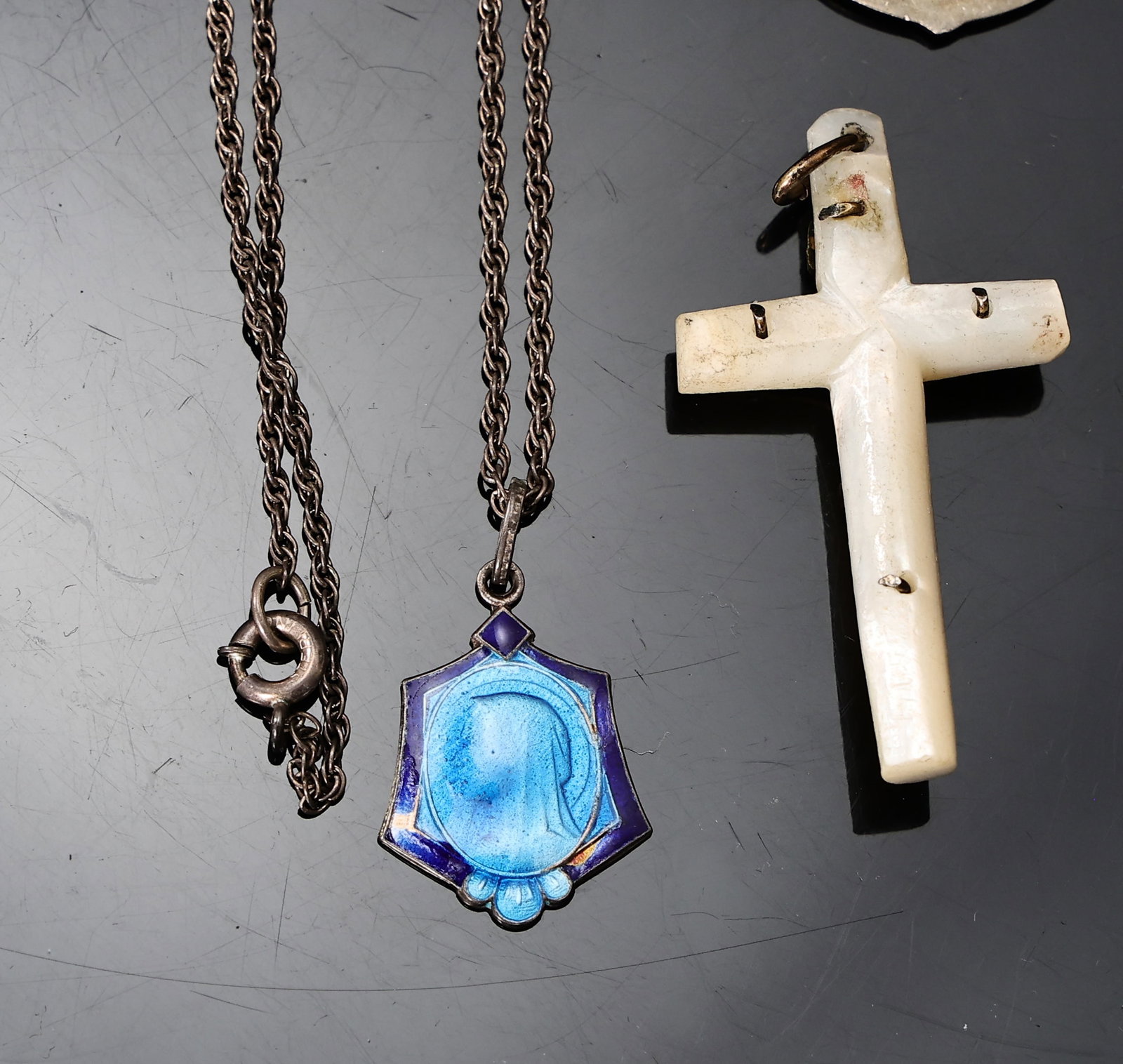 Vintage Religious Medals Pendants And Necklace Catholic Saints, Virgin Mary, Jesus, Cross - 7