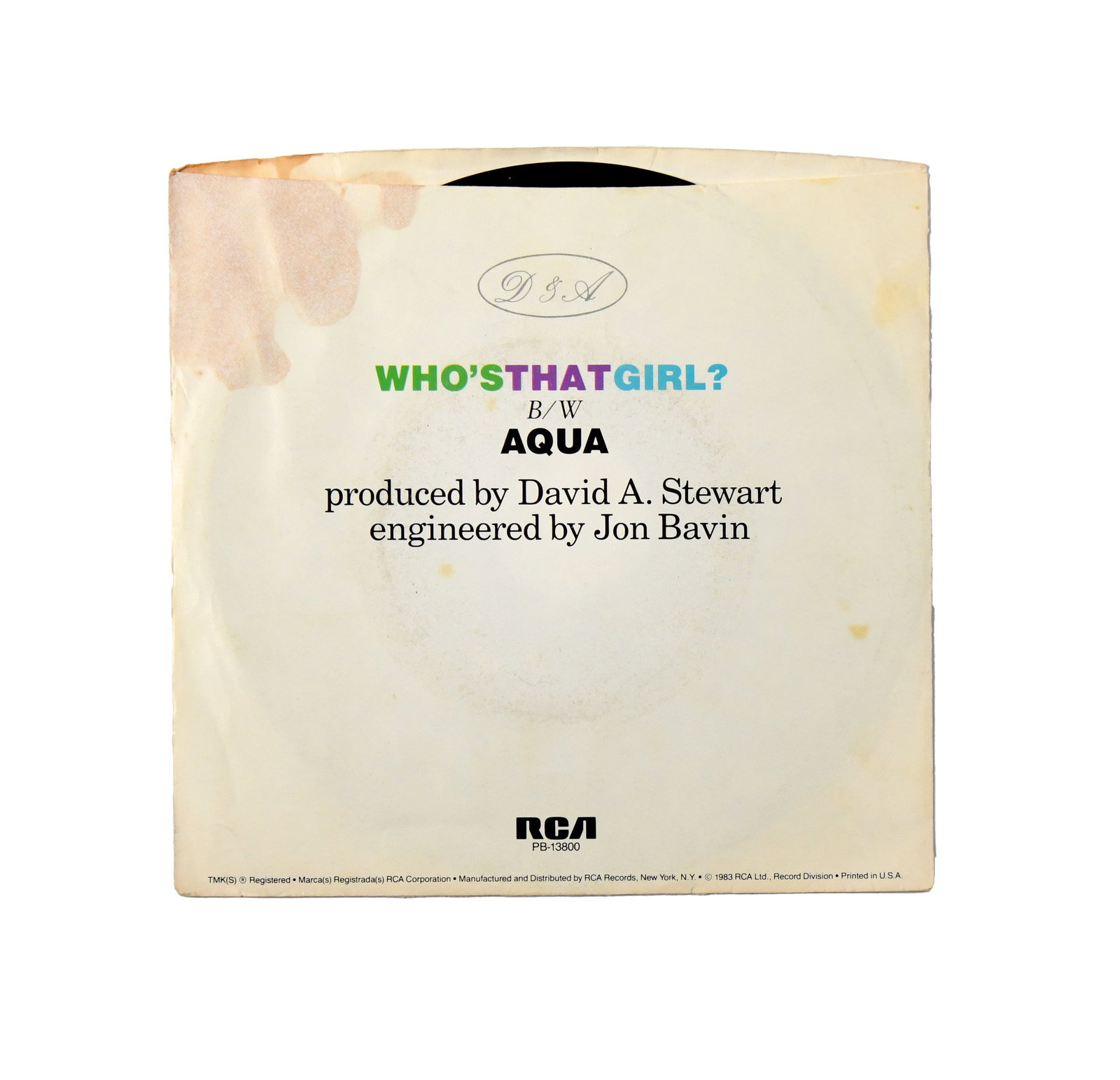 EURYTHMICS – SIGNED “WHO’S THAT GIRL??? 7-INCH SINGLE (RCA, PB-13800) - 2