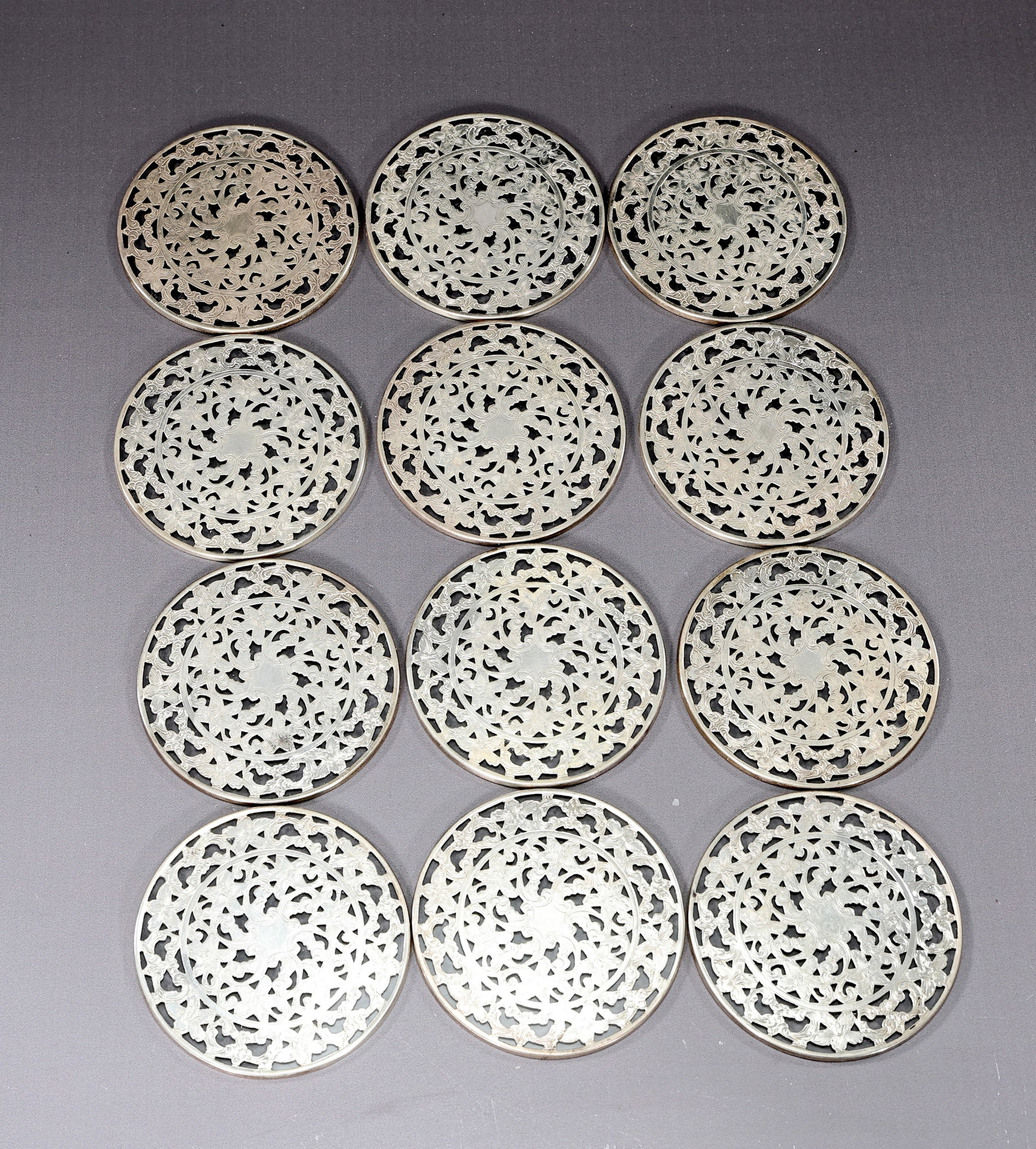 Sterling Silver Art Nouveau Filigree Overlay Trivets Coaster Set Of 12 - 2