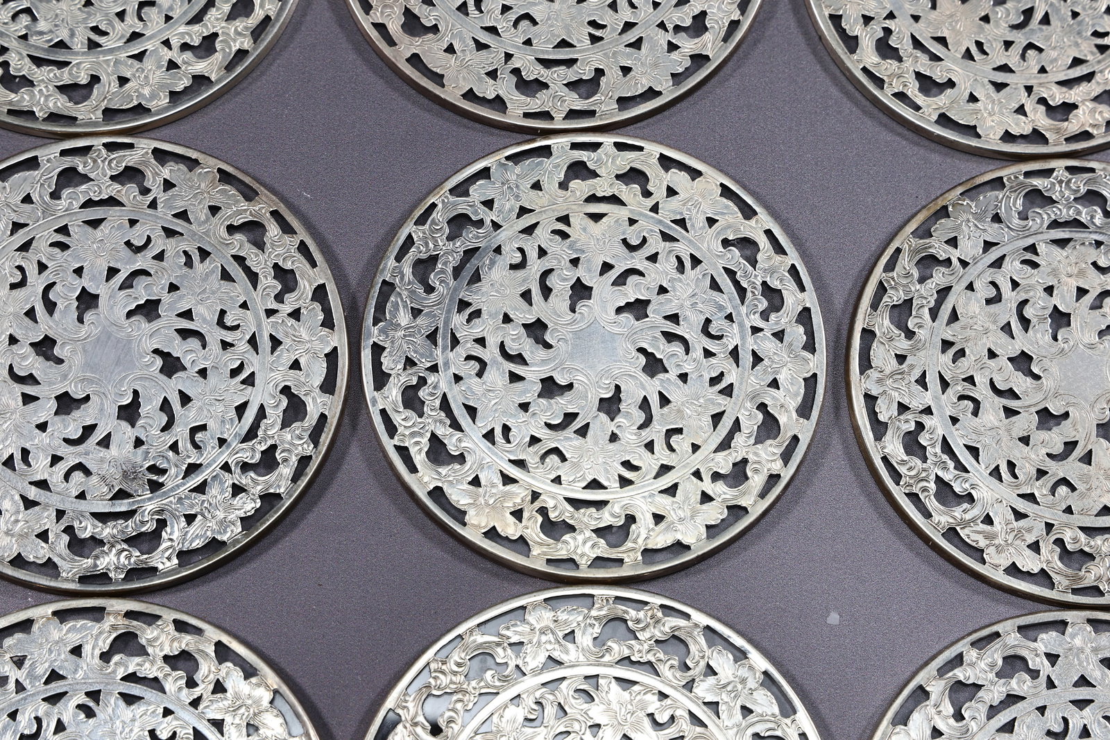 Sterling Silver Art Nouveau Filigree Overlay Trivets Coaster Set Of 12 - 3