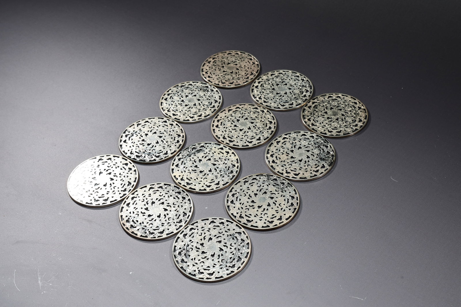 Sterling Silver Art Nouveau Filigree Overlay Trivets Coaster Set Of 12 - 5