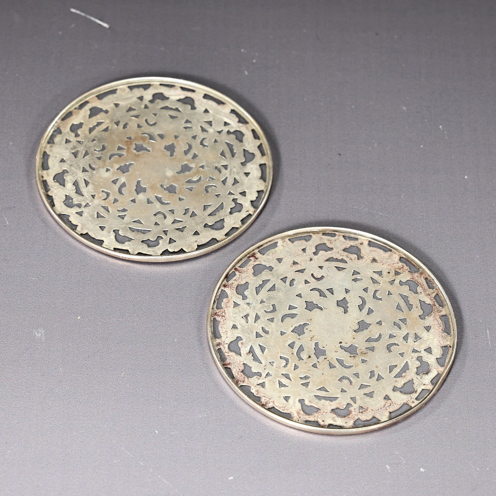 Sterling Silver Art Nouveau Filigree Overlay Trivets Coaster Set Of 12 - 6